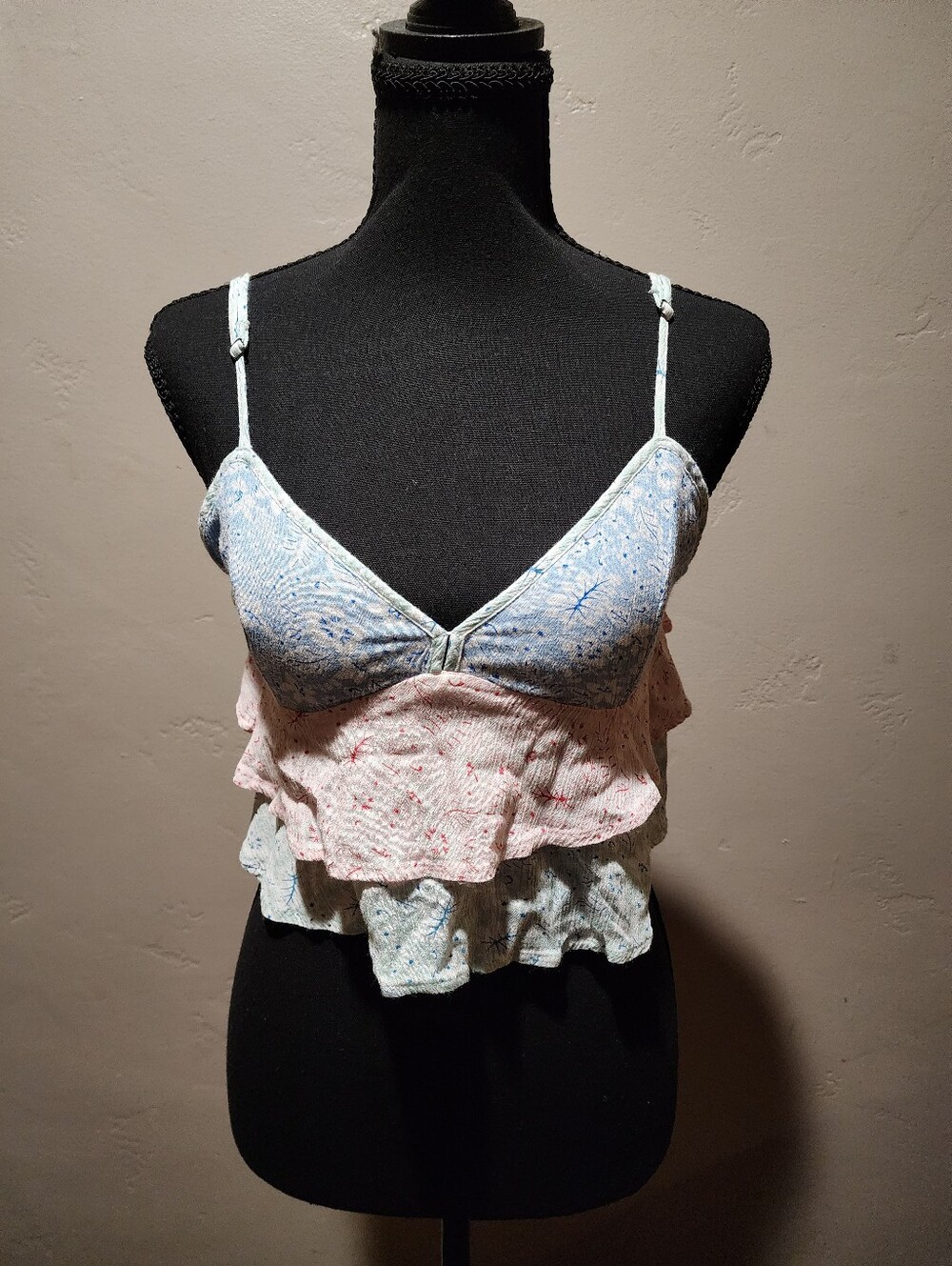 Ocean Drive Mint and Light Blue Floral Ruffle Top